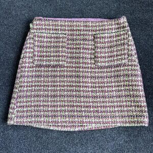LOFT Skirt Womens 4 Multicolor Plaid Tweed Mini Wool Blend Lined Pockets Career